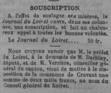Souscription ouverte par le Journal du Loiret (© archives départementales- journal du Loiret du 7 juillet 1905)